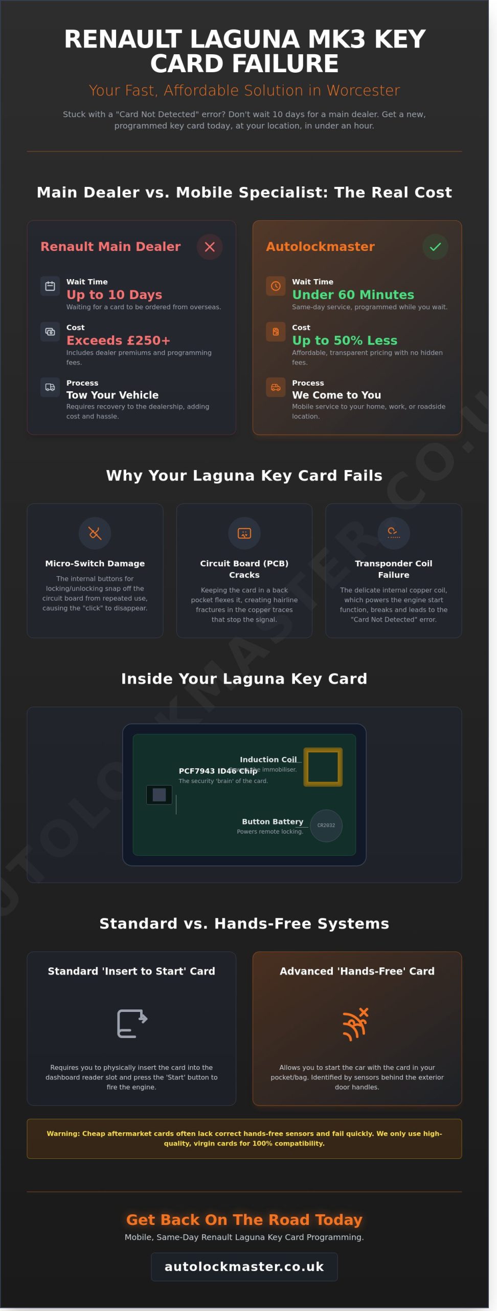 New Key Card for Renault Laguna Coupe Mk 3 in Worcester - Infographic